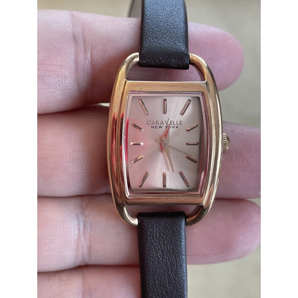 Caravelle Bulova Women Watch Rose Gold Brown Leather Wrap Around Strap Box Works